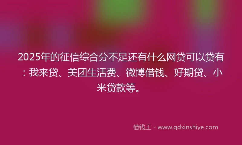 2025年的征信综合分不足还有什么网贷可以贷有：我来贷、美团生活费、微博借钱、好期贷、小米贷款等。