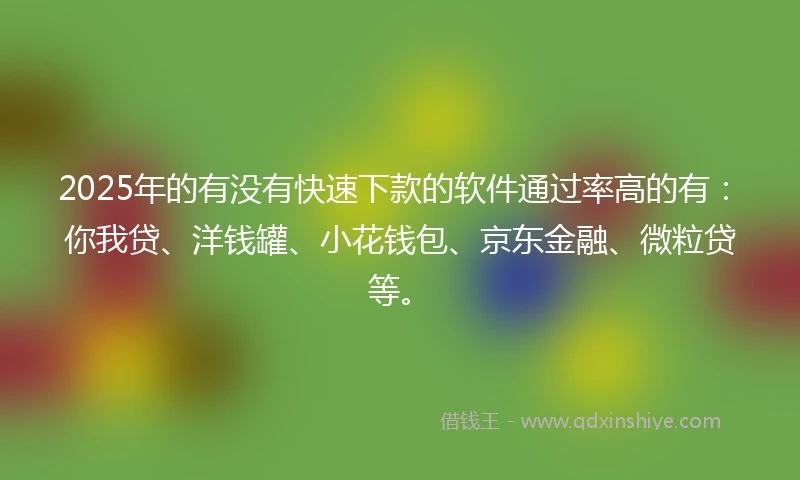 2025年的有没有快速下款的软件通过率高的有：你我贷、洋钱罐、小花钱包、京东金融、微粒贷等。