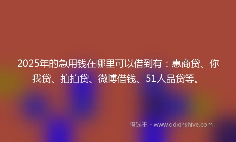 2025年的急用钱在哪里可以借到有：惠商贷、你我贷、拍拍贷、微博借钱、51人品贷等。