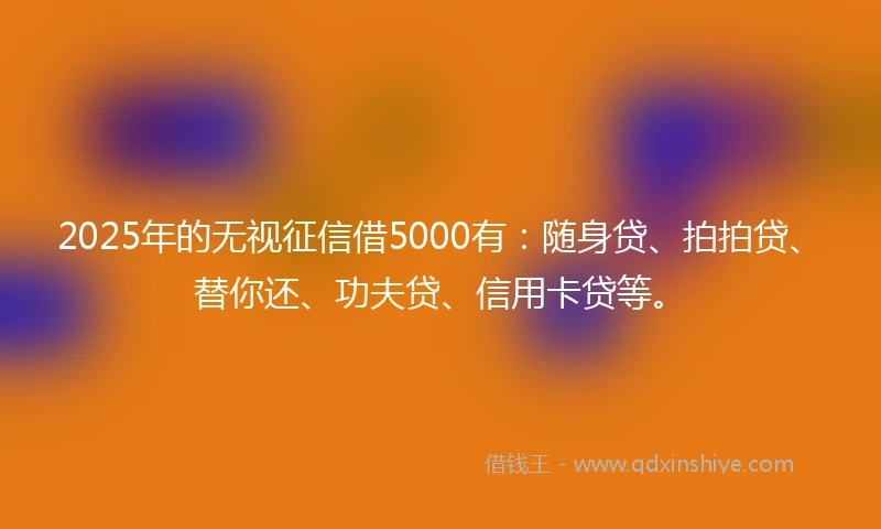 2025年的无视征信借5000有：随身贷、拍拍贷、替你还、功夫贷、信用卡贷等。