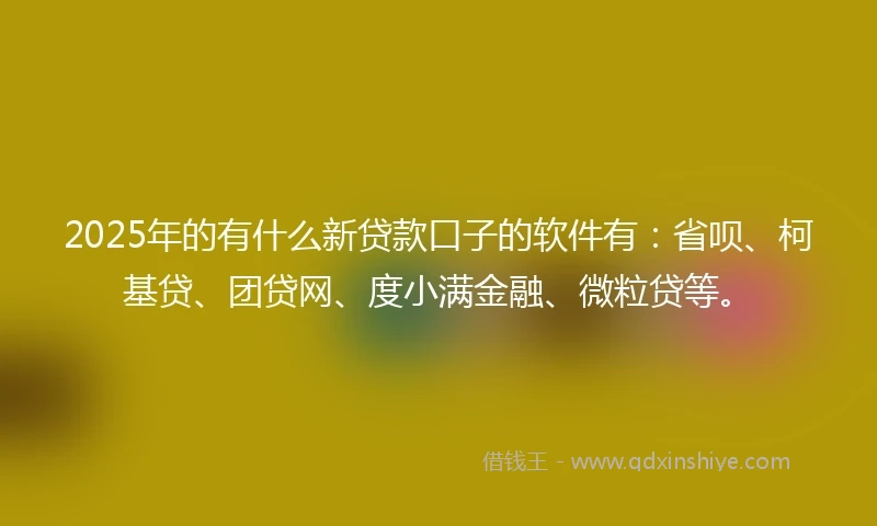 2025年的有什么新贷款口子的软件有：省呗、柯基贷、团贷网、度小满金融、微粒贷等。