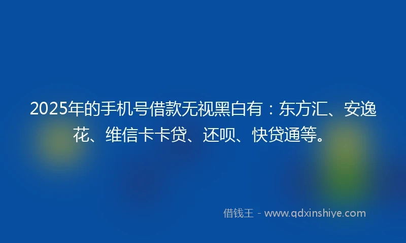 2025年的手机号借款无视黑白有：东方汇、安逸花、维信卡卡贷、还呗、快贷通等。