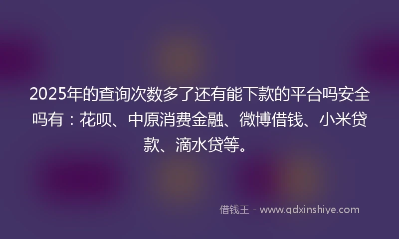 2025年的查询次数多了还有能下款的平台吗安全吗有：花呗、中原消费金融、微博借钱、小米贷款、滴水贷等。