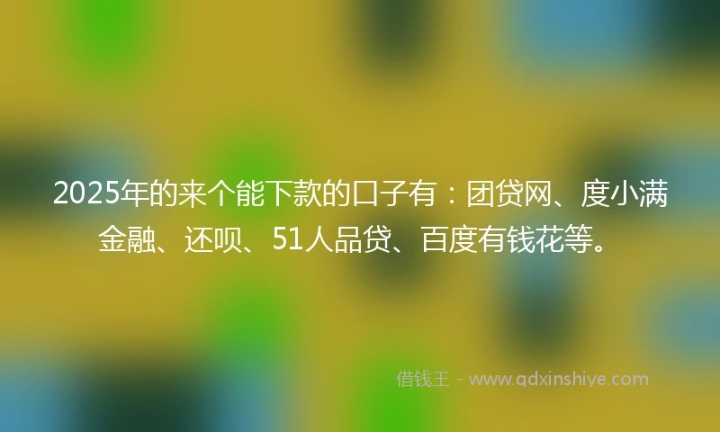 2025年的来个能下款的口子有：团贷网、度小满金融、还呗、51人品贷、百度有钱花等。