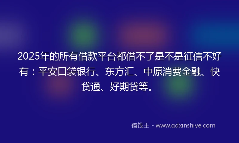 2025年的所有借款平台都借不了是不是征信不好有：平安口袋银行、东方汇、中原消费金融、快贷通、好期贷等。