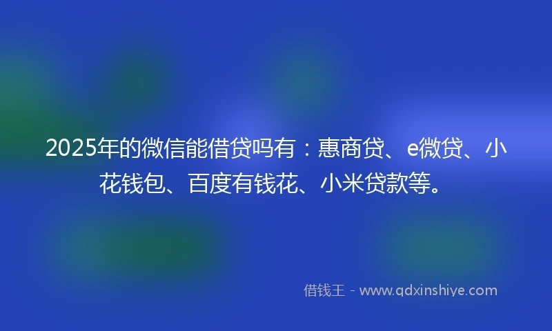 2025年的微信能借贷吗有：惠商贷、e微贷、小花钱包、百度有钱花、小米贷款等。