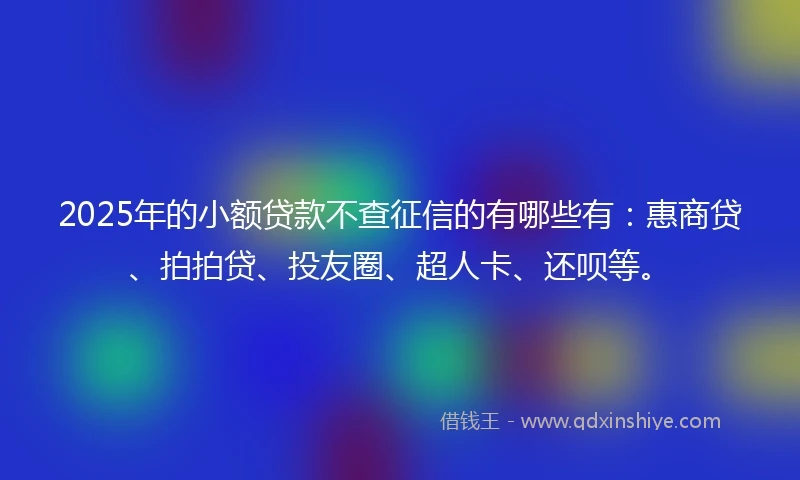 2025年的小额贷款不查征信的有哪些有：惠商贷、拍拍贷、投友圈、超人卡、还呗等。