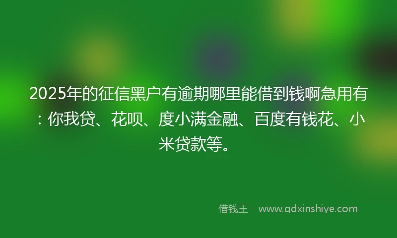 2025年的征信黑户有逾期哪里能借到钱啊急用有：你我贷、花呗、度小满金融、百度有钱花、小米贷款等。
