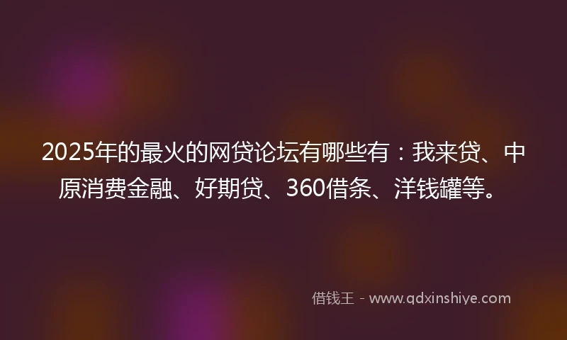 2025年的最火的网贷论坛有哪些有：我来贷、中原消费金融、好期贷、360借条、洋钱罐等。