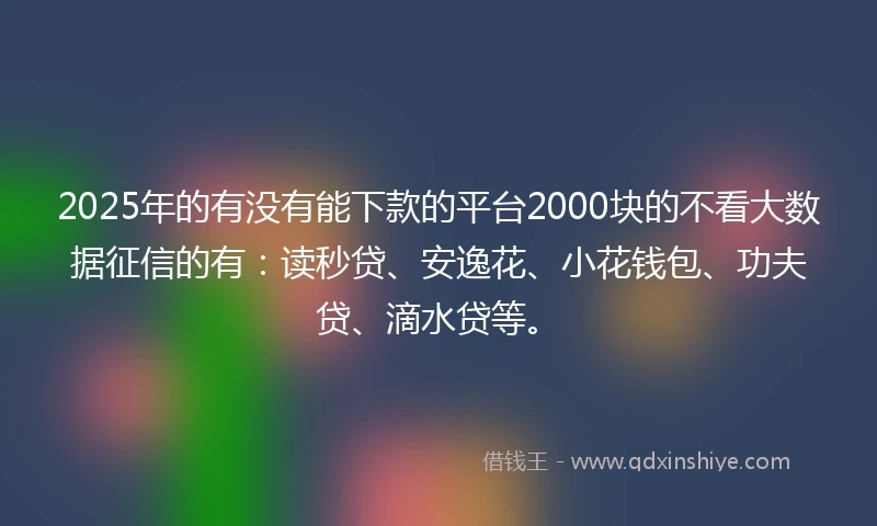 2025年的有没有能下款的平台2000块的不看大数据征信的有：读秒贷、安逸花、小花钱包、功夫贷、滴水贷等。
