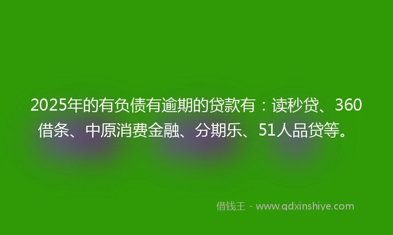 2025年的有负债有逾期的贷款有：读秒贷、360借条、中原消费金融、分期乐、51人品贷等。