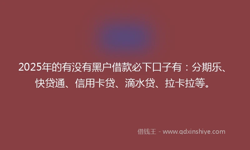 2025年的有没有黑户借款必下口子有：分期乐、快贷通、信用卡贷、滴水贷、拉卡拉等。