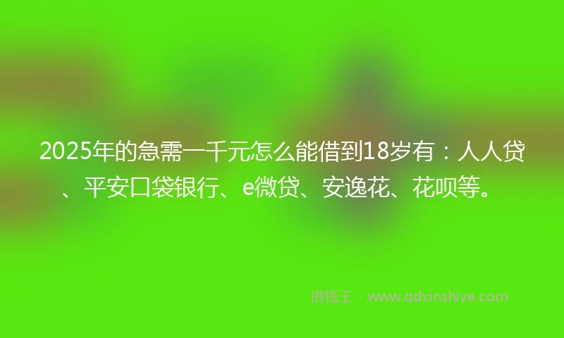 2025年的急需一千元怎么能借到18岁有：人人贷、平安口袋银行、e微贷、安逸花、花呗等。