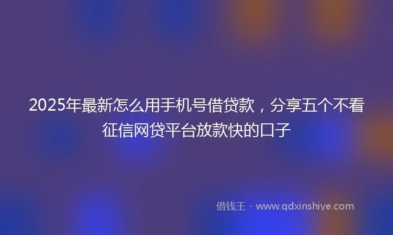 2025年最新怎么用手机号借贷款，分享五个不看征信网贷平台放款快的口子