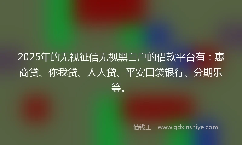 2025年的无视征信无视黑白户的借款平台有：惠商贷、你我贷、人人贷、平安口袋银行、分期乐等。