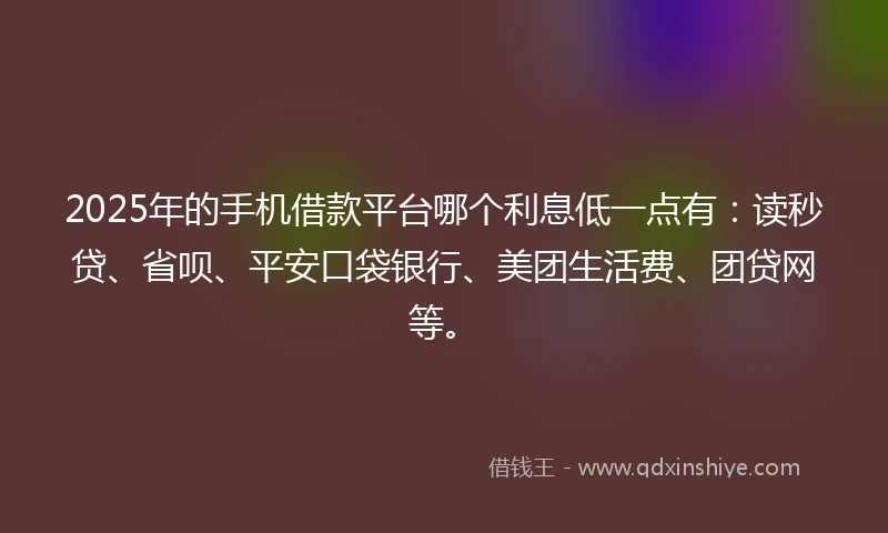 2025年的手机借款平台哪个利息低一点有：读秒贷、省呗、平安口袋银行、美团生活费、团贷网等。