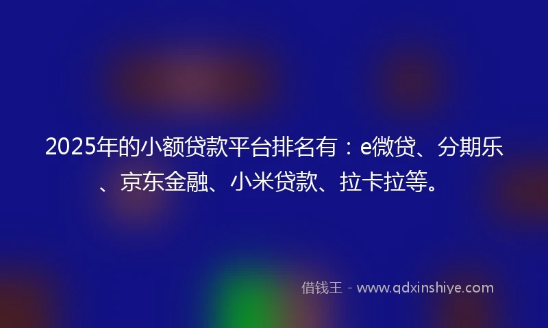 2025年的小额贷款平台排名有：e微贷、分期乐、京东金融、小米贷款、拉卡拉等。