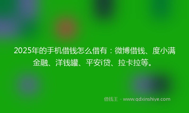 2025年的手机借钱怎么借有：微博借钱、度小满金融、洋钱罐、平安i贷、拉卡拉等。