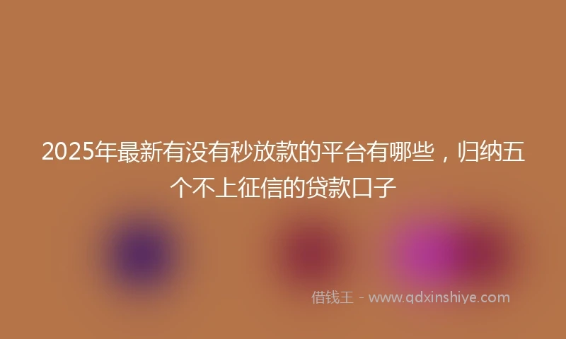2025年最新有没有秒放款的平台有哪些，归纳五个不上征信的贷款口子