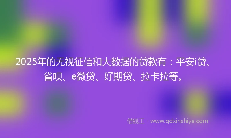2025年的无视征信和大数据的贷款有：平安i贷、省呗、e微贷、好期贷、拉卡拉等。