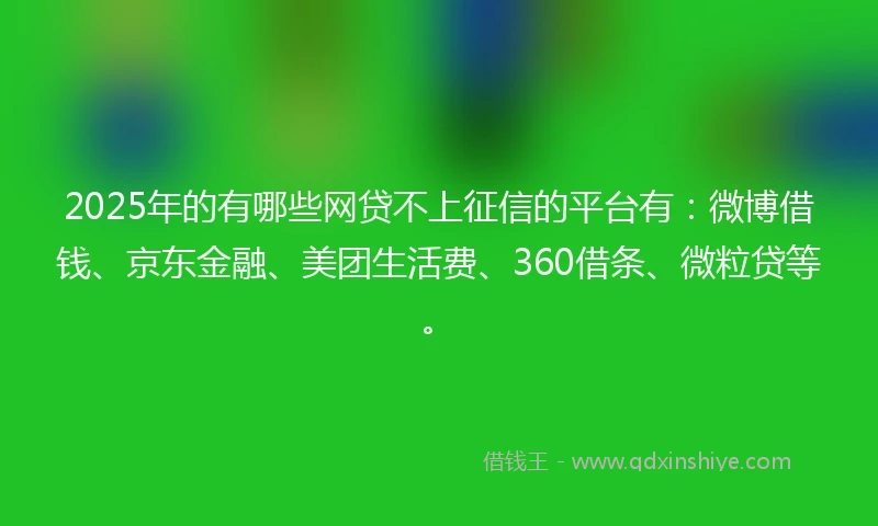 2025年的有哪些网贷不上征信的平台有：微博借钱、京东金融、美团生活费、360借条、微粒贷等。
