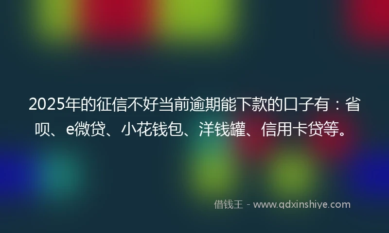 2025年的征信不好当前逾期能下款的口子有：省呗、e微贷、小花钱包、洋钱罐、信用卡贷等。