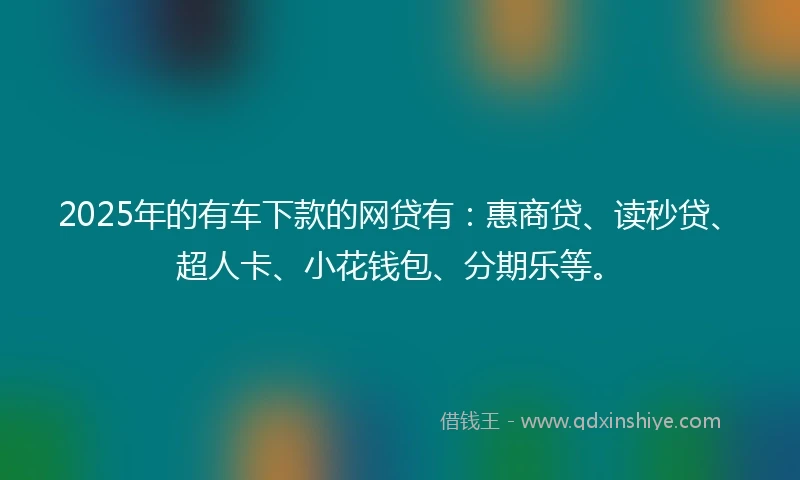 2025年的有车下款的网贷有：惠商贷、读秒贷、超人卡、小花钱包、分期乐等。
