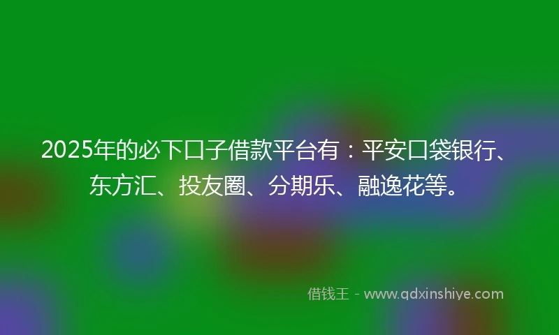 2025年的必下口子借款平台有：平安口袋银行、东方汇、投友圈、分期乐、融逸花等。