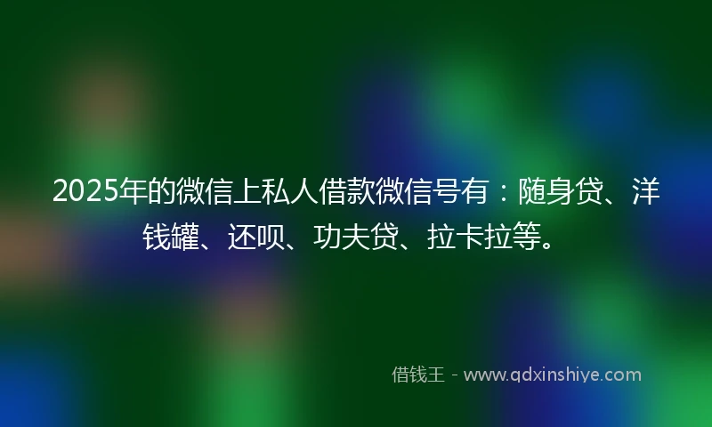 2025年的微信上私人借款微信号有：随身贷、洋钱罐、还呗、功夫贷、拉卡拉等。