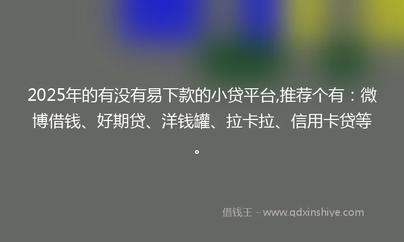 2025年的有没有易下款的小贷平台,推荐个有：微博借钱、好期贷、洋钱罐、拉卡拉、信用卡贷等。