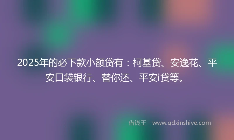 2025年的必下款小额贷有：柯基贷、安逸花、平安口袋银行、替你还、平安i贷等。