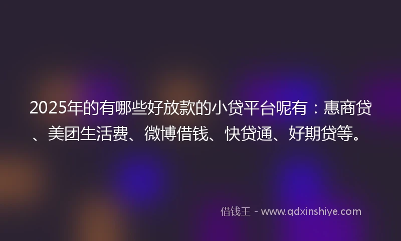 2025年的有哪些好放款的小贷平台呢有：惠商贷、美团生活费、微博借钱、快贷通、好期贷等。