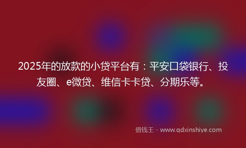 2025年的放款的小贷平台有：平安口袋银行、投友圈、e微贷、维信卡卡贷、分期乐等。