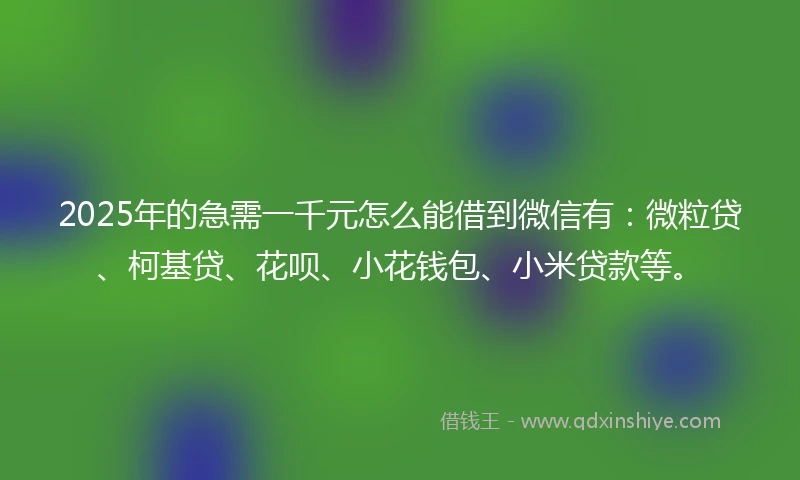 2025年的急需一千元怎么能借到微信有：微粒贷、柯基贷、花呗、小花钱包、小米贷款等。