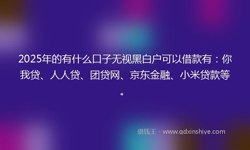 2025年的有什么口子无视黑白户可以借款有：你我贷、人人贷、团贷网、京东金融、小米贷款等。