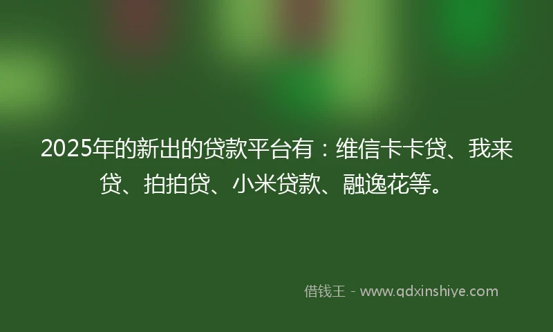 2025年的新出的贷款平台有：维信卡卡贷、我来贷、拍拍贷、小米贷款、融逸花等。