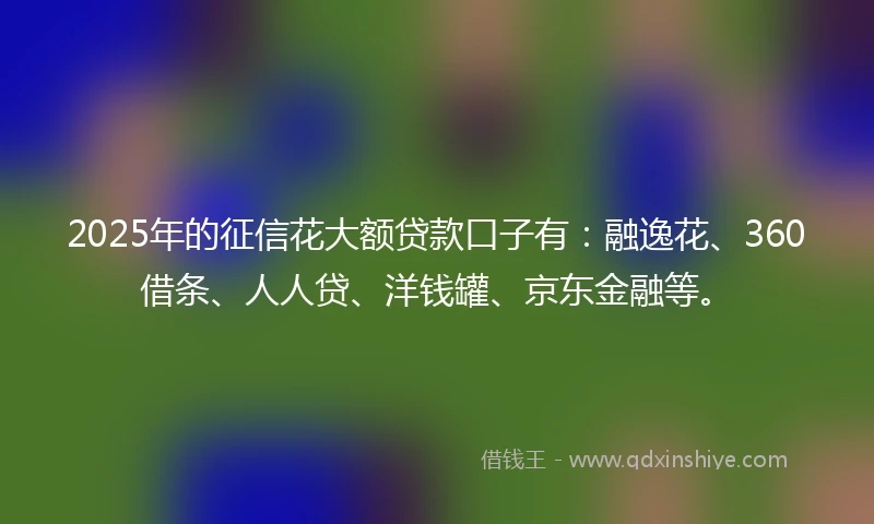 2025年的征信花大额贷款口子有：融逸花、360借条、人人贷、洋钱罐、京东金融等。