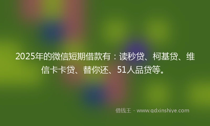 2025年的微信短期借款有：读秒贷、柯基贷、维信卡卡贷、替你还、51人品贷等。