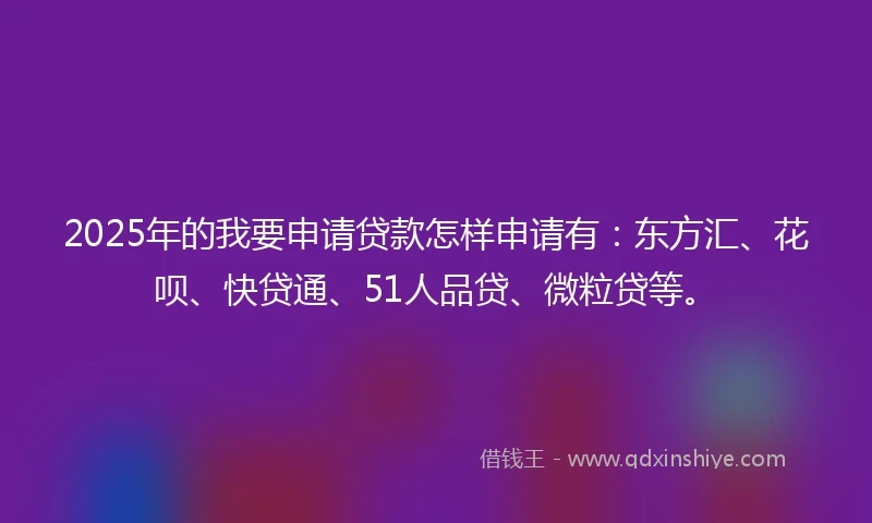 2025年的我要申请贷款怎样申请有：东方汇、花呗、快贷通、51人品贷、微粒贷等。