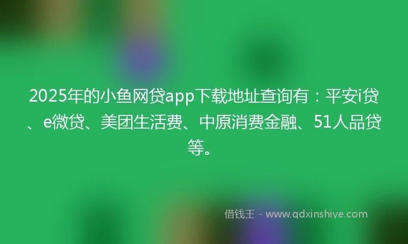 2025年的小鱼网贷app下载地址查询有：平安i贷、e微贷、美团生活费、中原消费金融、51人品贷等。