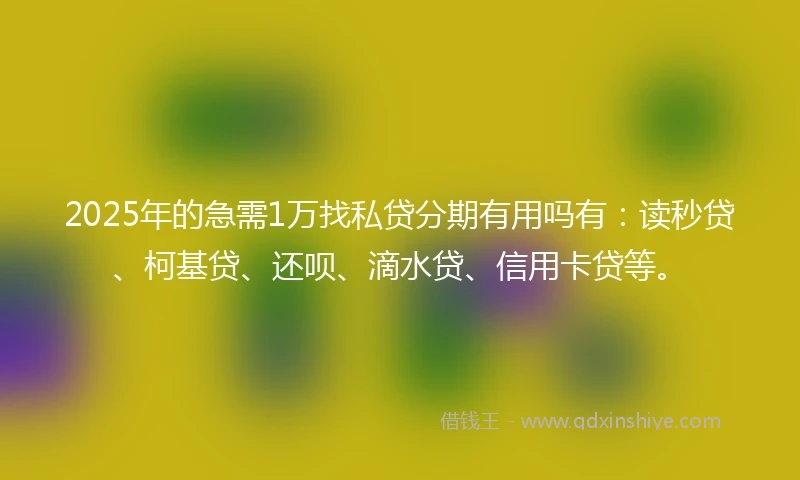 2025年的急需1万找私贷分期有用吗有：读秒贷、柯基贷、还呗、滴水贷、信用卡贷等。