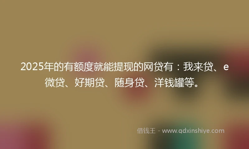 2025年的有额度就能提现的网贷有:我来贷、e微贷、好期贷、随身贷、洋钱罐等。