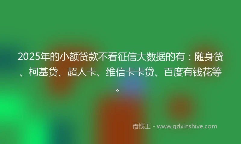 2025年的小额贷款不看征信大数据的有:随身贷、柯基贷、超人卡、维信卡卡贷、百度有钱花等。