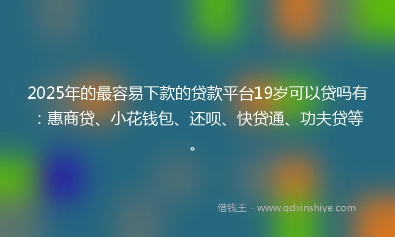 2025年的最容易下款的贷款平台19岁可以贷吗有：惠商贷、小花钱包、还呗、快贷通、功夫贷等。