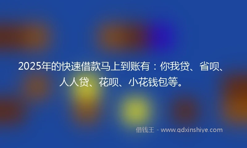 2025年的快速借款马上到账有：你我贷、省呗、人人贷、花呗、小花钱包等。