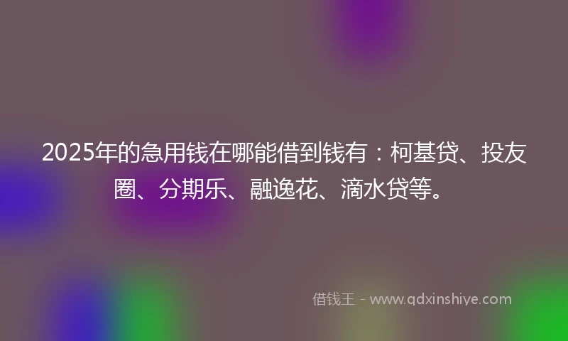 2025年的急用钱在哪能借到钱有：柯基贷、投友圈、分期乐、融逸花、滴水贷等。