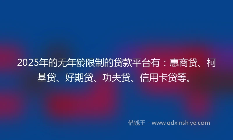 2025年的无年龄限制的贷款平台有：惠商贷、柯基贷、好期贷、功夫贷、信用卡贷等。