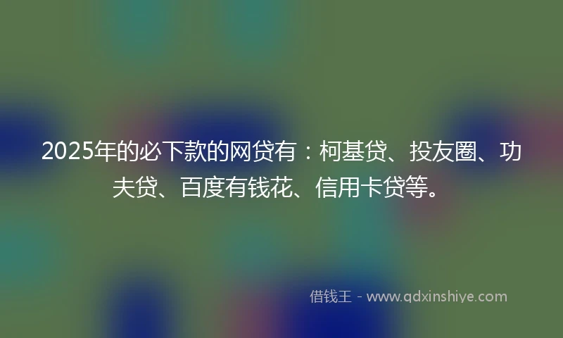 2025年的必下款的网贷有：柯基贷、投友圈、功夫贷、百度有钱花、信用卡贷等。