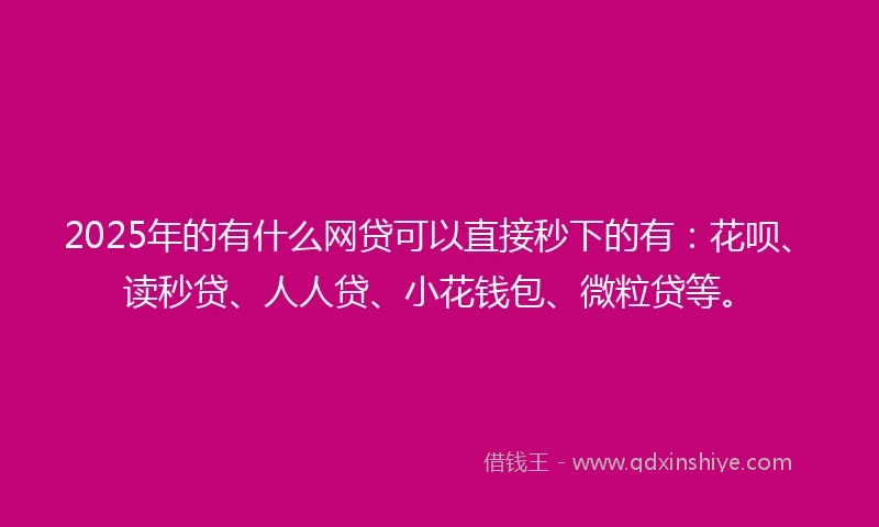 2025年的有什么网贷可以直接秒下的有：花呗、读秒贷、人人贷、小花钱包、微粒贷等。