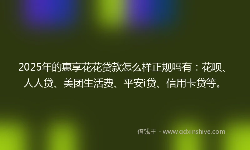 2025年的惠享花花贷款怎么样正规吗有：花呗、人人贷、美团生活费、平安i贷、信用卡贷等。